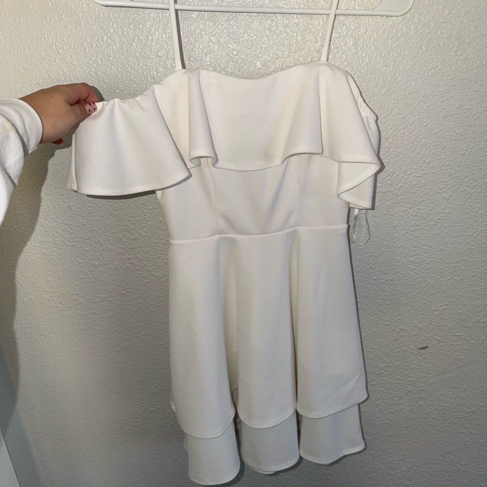 B Darlin Off-Shoulder White Mini Dress